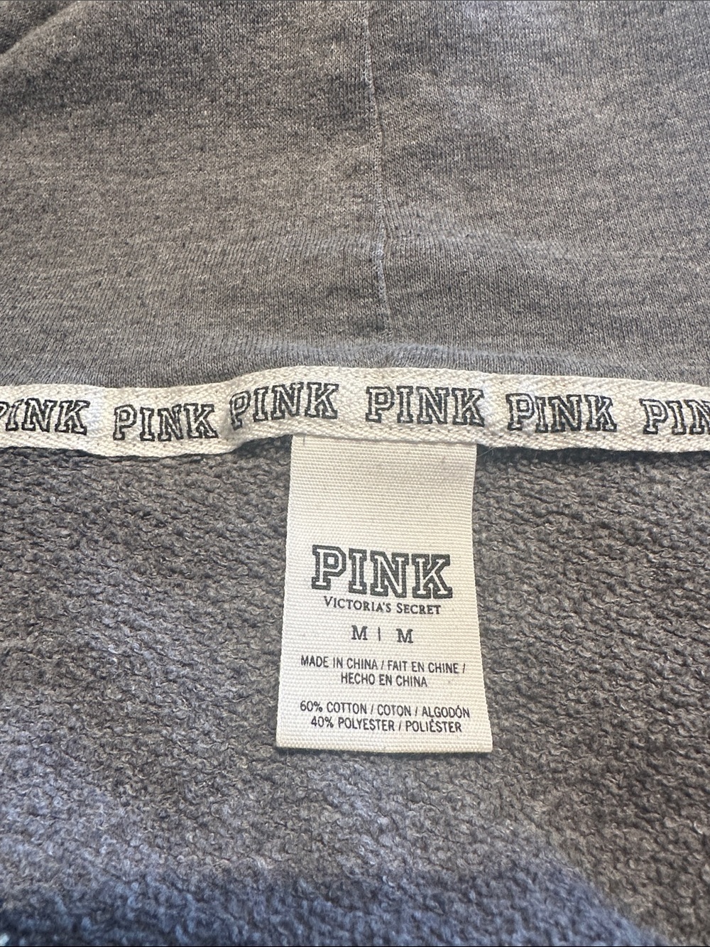 PINK Victoria's Secret Gray Zip Hoodie with Leopard Sequin Stripe - Picture 5 of 7